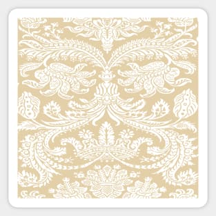 White on Pale Gold Medieval Damask Scrolls Sticker